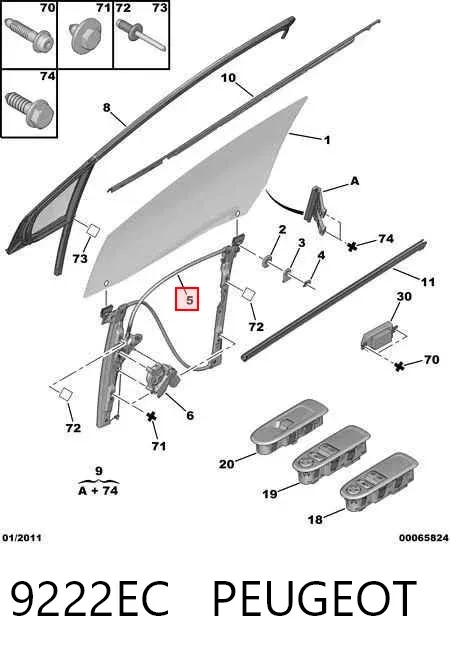 Mecanismo de acionamento de vidro da porta dianteira direita 9222EC Peugeot/Citroen