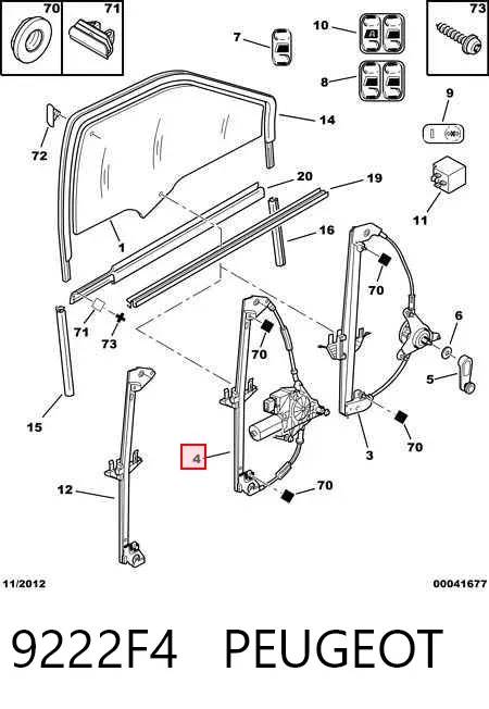 Mecanismo de acionamento de vidro da porta dianteira direita 9222F4 Peugeot/Citroen