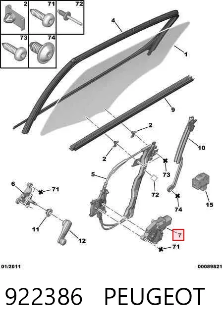 Motor de acionamento de vidro da porta traseira esquerda 922386 Peugeot/Citroen