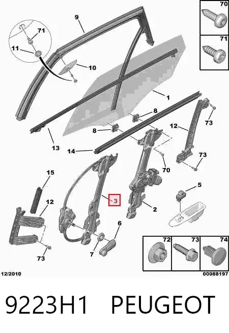 Mecanismo de acionamento de vidro da porta traseira esquerda 9223H1 Peugeot/Citroen