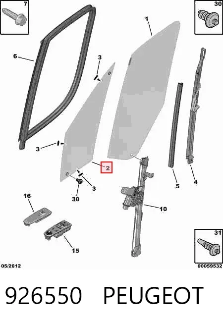Vidro de janelo da porta dianteira esquerda 926550 Peugeot/Citroen