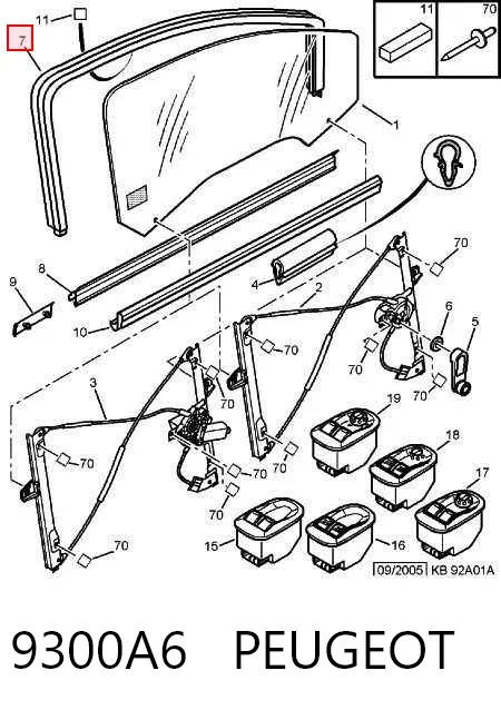 Guia de vidro de quadro da porta dianteira direita 9300A6 Peugeot/Citroen