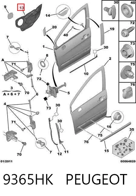 Revestimento (cobrimento) interno da porta dianteira esquerda 9365HK Peugeot/Citroen