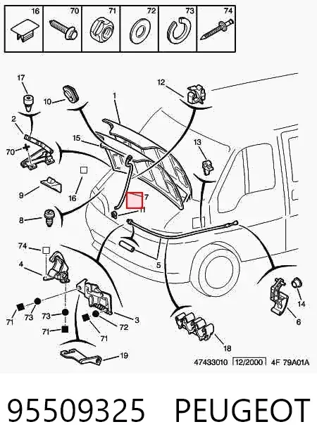 Fixador de suporte da capota 95509325 Peugeot/Citroen