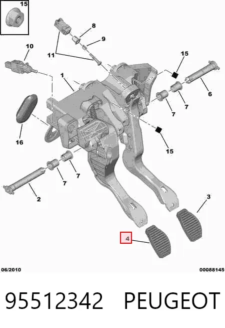 Placa sobreposta de pedal de embraiagem 95512342 Peugeot/Citroen