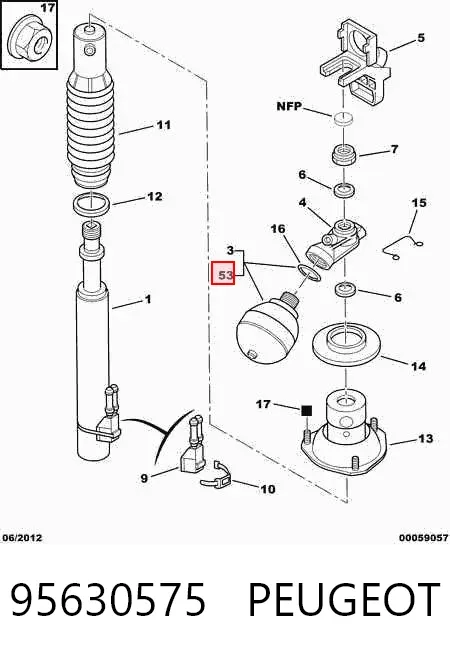Acumulador hidráulico dianteiro do sistema de amortecimento 95630575 Peugeot/Citroen