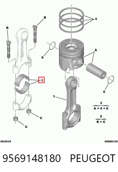 Folhas inseridas de cambota de biela, kit, padrão (STD) 9569148180 Peugeot/Citroen