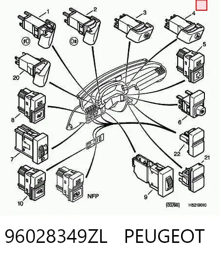 Botão de ativação do sinal de emergência 96028349ZL Peugeot/Citroen