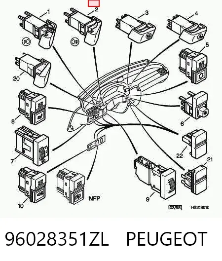 Botão de ativação das luzes de nevoeiro 96028351ZL Peugeot/Citroen