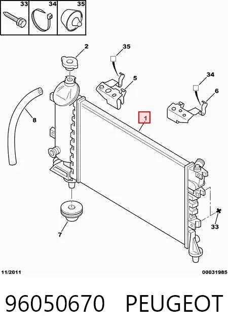 Radiador de esfriamento de motor 96050670 Peugeot/Citroen