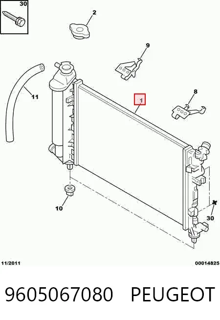Radiador de esfriamento de motor 9605067080 Peugeot/Citroen