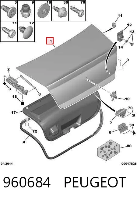 Tampa de porta-malas 960684 Peugeot/Citroen