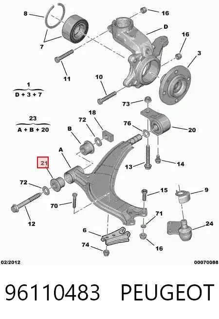 Bloco silencioso dianteiro do braço oscilante inferior 96110483 Peugeot/Citroen