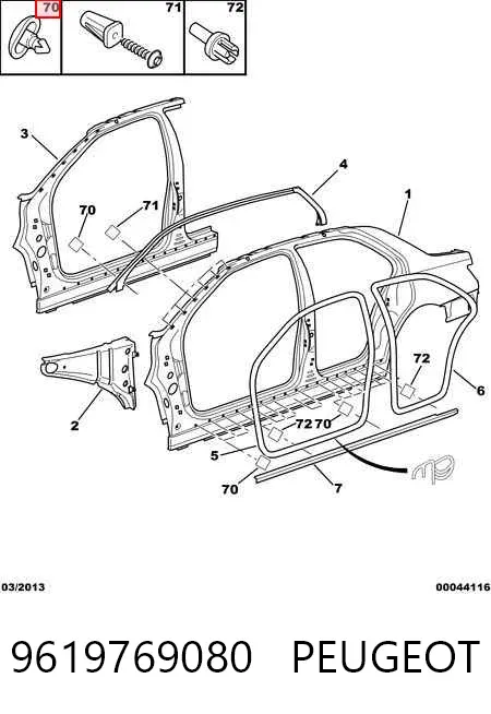 Braçadeira (cápsula) de fixação de moldura da porta 9619769080 Peugeot/Citroen