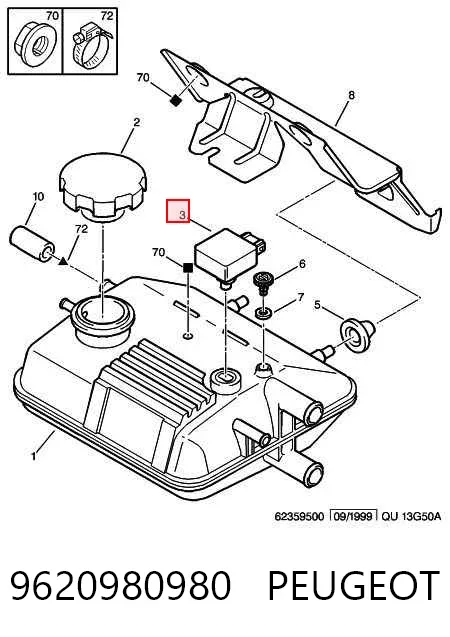 Sensor do nível do fluido de esfriamento no tanque 9620980980 Peugeot/Citroen