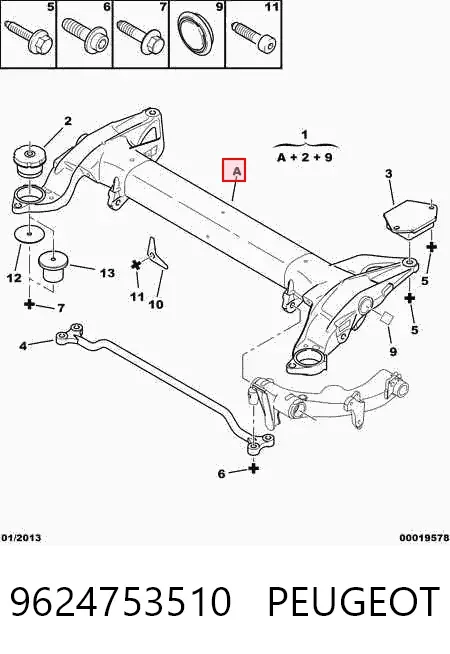 Viga de suspensão traseira (plataforma veicular) 9624753510 Peugeot/Citroen
