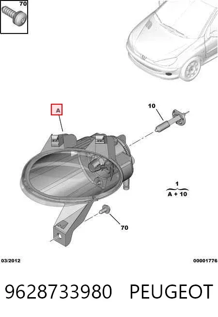 Luzes de nevoeiro direitas 9628733980 Peugeot/Citroen