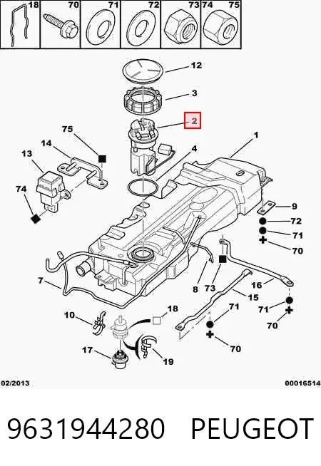 Módulo de bomba de combustível com sensor do nível de combustível 9631944280 Peugeot/Citroen