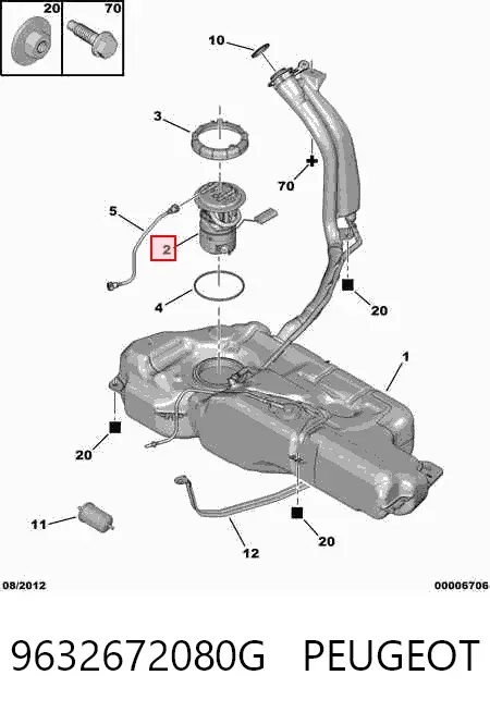 Módulo de bomba de combustível com sensor do nível de combustível 9632672080G Peugeot/Citroen