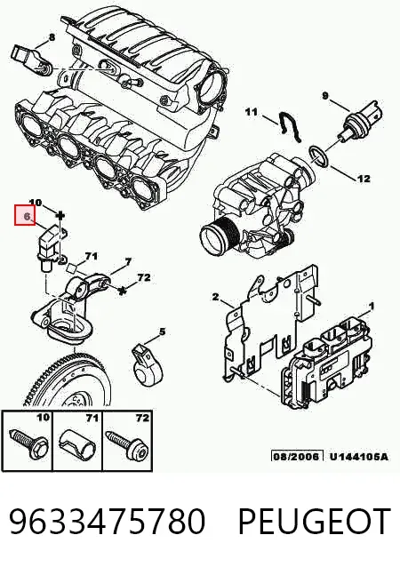 Sensor de posição (de revoluções) de cambota 9633475780 Peugeot/Citroen