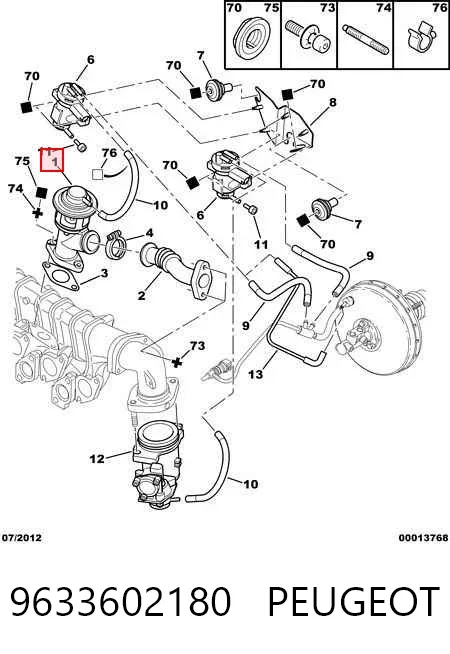 Válvula EGR de recirculação dos gases 9633602180 Peugeot/Citroen