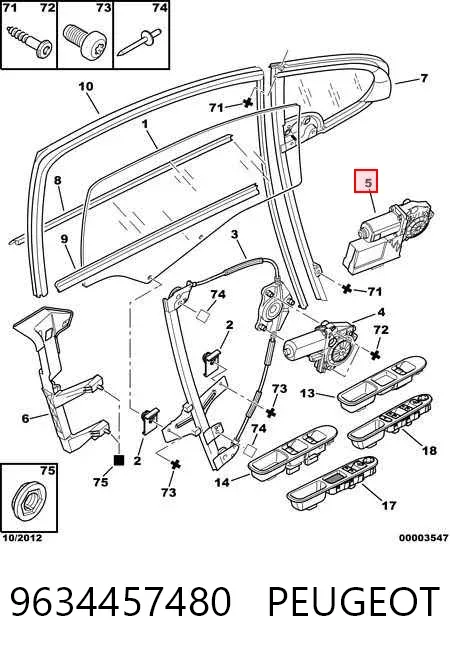 Motor de acionamento de vidro da porta dianteira direita 9634457480 Peugeot/Citroen