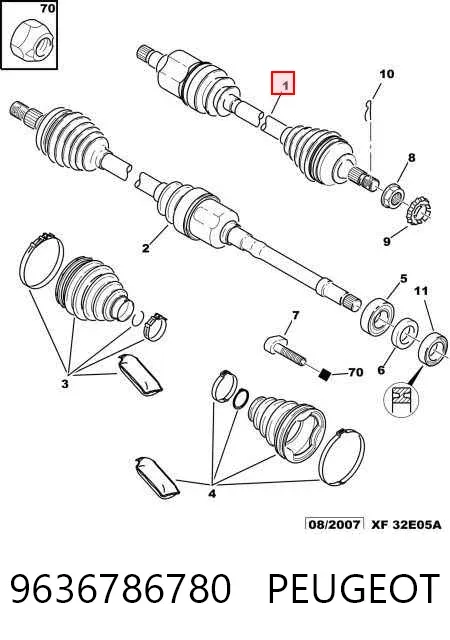 Semieixo (acionador) dianteiro esquerdo 9636786780 Peugeot/Citroen