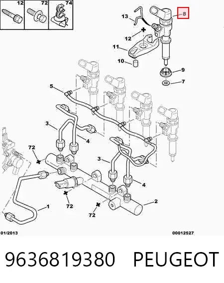 Injetor de injeção de combustível 9636819380 Peugeot/Citroen