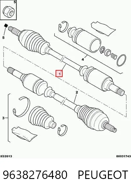 Semieixo (acionador) dianteiro esquerdo 9638276480 Peugeot/Citroen