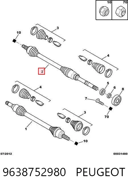 Semieixo (acionador) dianteiro direito 9638752980 Peugeot/Citroen