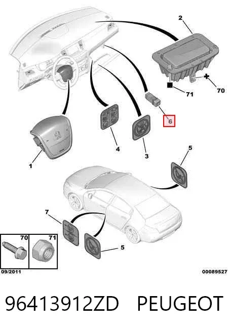 Botão de desligação dos cintos de segurança AIRBAG 96413912ZD Peugeot/Citroen