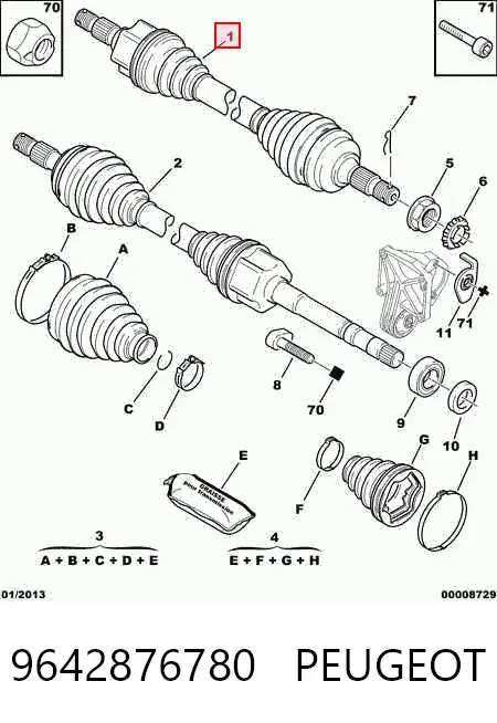 Semieixo (acionador) dianteiro esquerdo 9642876780 Peugeot/Citroen