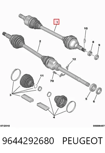Semieixo (acionador) dianteiro esquerdo 9644292680 Peugeot/Citroen