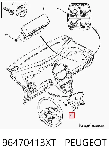 Cinto de segurança (AIRBAG) de condutor 96470413XT Peugeot/Citroen