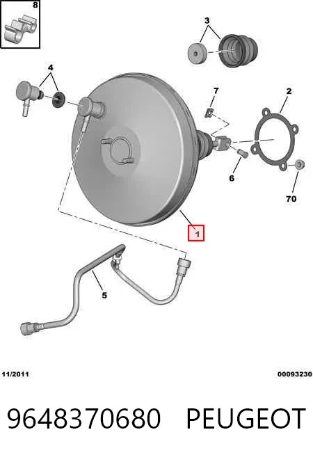 Reforçador dos freios a vácuo 9648370680 Peugeot/Citroen
