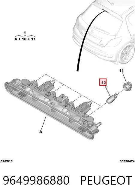 Sinal de parada traseiro adicional 9649986880 Peugeot/Citroen