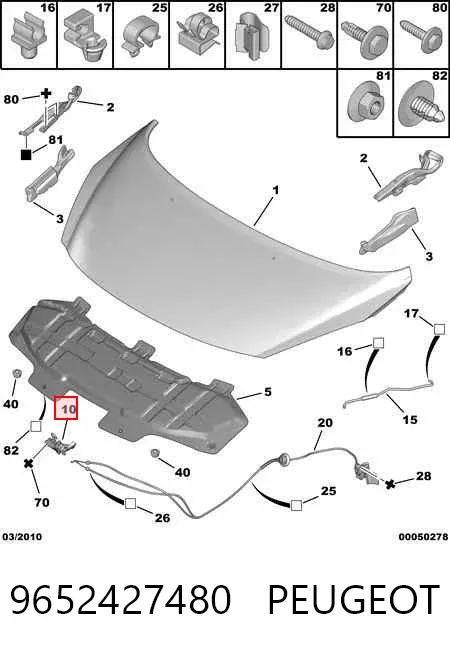 Fecho da capota 9652427480 Peugeot/Citroen