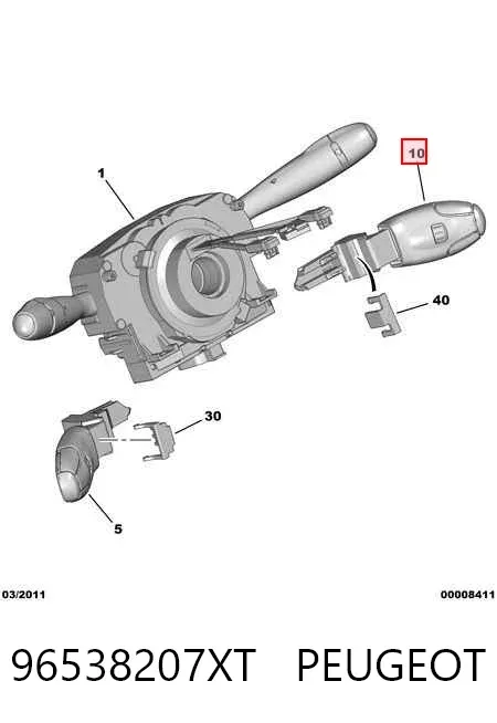 Comutador instalado na coluna da direção, de controlo do sistema de áudio 96538207XT Peugeot/Citroen