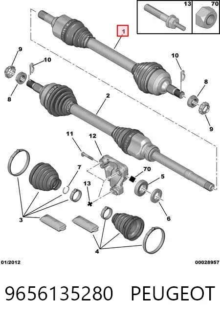Semieixo (acionador) dianteiro esquerdo 9656135280 Peugeot/Citroen
