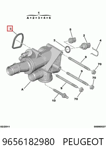 Caixa do termostato 9656182980 Peugeot/Citroen