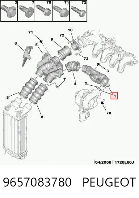 Cano derivado de ar, saída de turbina (supercompressão) 9657083780 Peugeot/Citroen