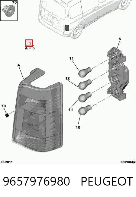 Lanterna traseira direita 9657976980 Peugeot/Citroen