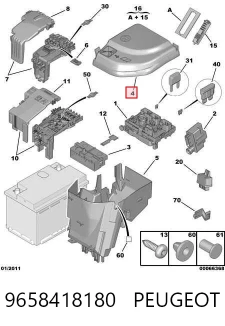 Tampa de unidade de dispositivos de segurança 9658418180 Peugeot/Citroen