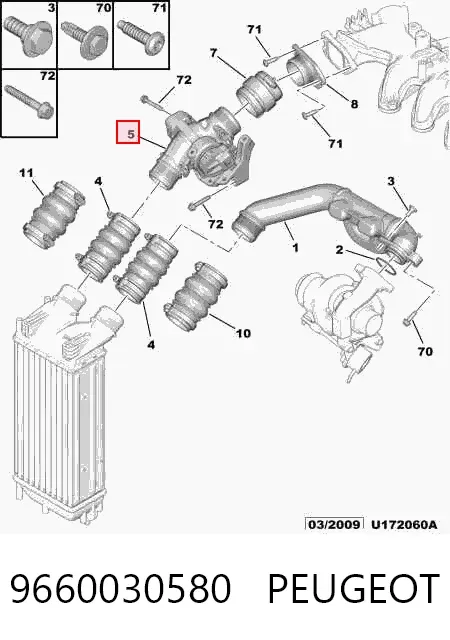 Válvula de comutação do sistema de fornecimento de ar 9660030580 Peugeot/Citroen