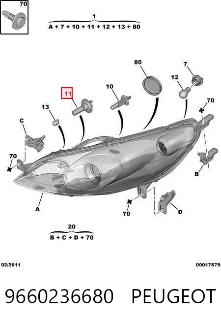 Luz esquerda 9660236680 Peugeot/Citroen