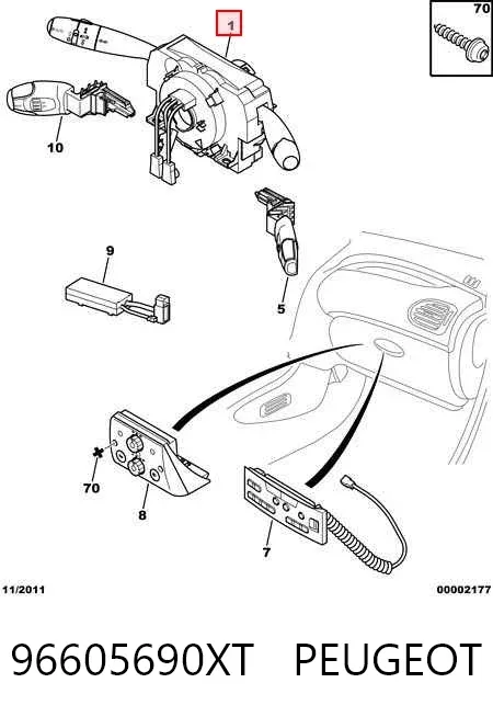 Comutador instalado na coluna da direção, montado 96605690XT Peugeot/Citroen