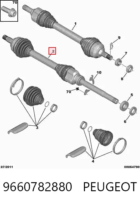 Semieixo (acionador) dianteiro direito 9660782880 Peugeot/Citroen