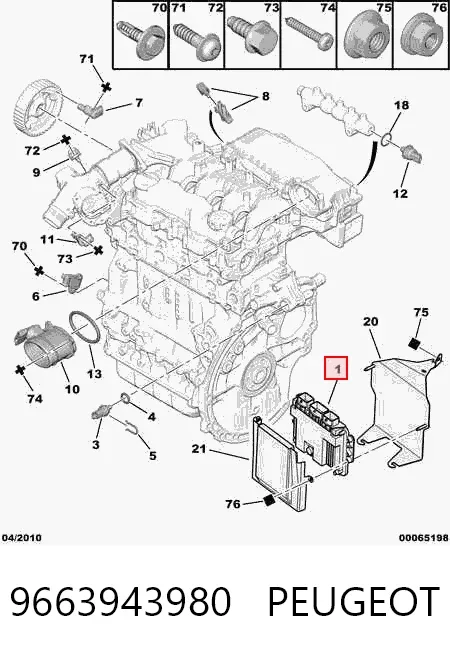 Módulo de direção (Centralina eletrônica) de motor 9663943980 Peugeot/Citroen