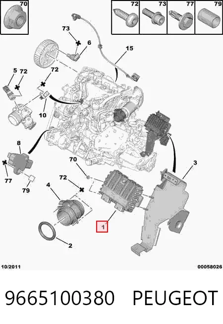 Módulo de direção (Centralina eletrônica) de motor 9665100380 Peugeot/Citroen