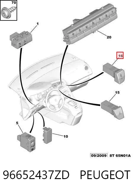 Botão de bloqueio de portas 96652437ZD Peugeot/Citroen